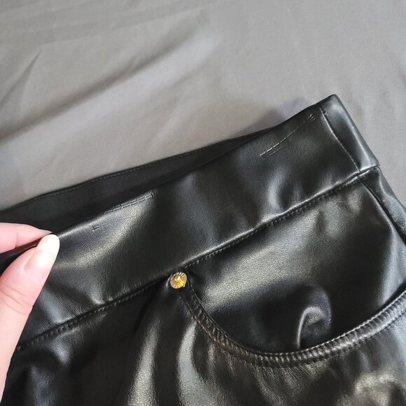 Michael Kors Pants Womens XL Black Pleather Flare Pockets High Waist Stretch - Picture 3 of 13